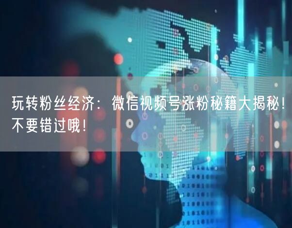 玩转粉丝经济：微信视频号涨粉秘籍大揭秘！不要错过哦！