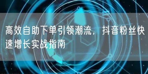 高效自助下单引领潮流,抖音粉丝快速增长实战指南