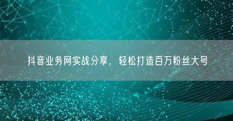 抖音业务网实战分享，轻松打造百万粉丝大号