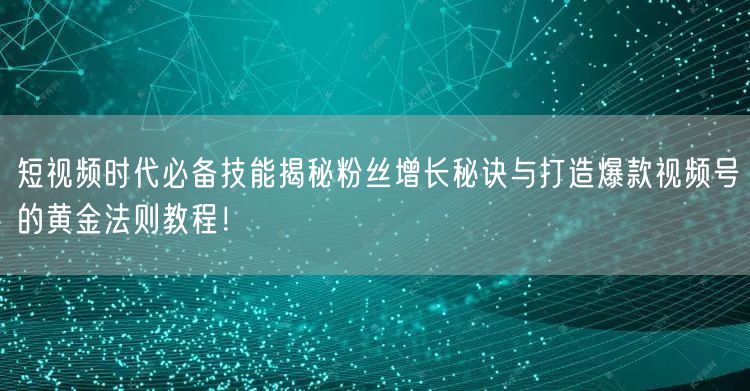 短视频时代必备技能揭秘粉丝增长秘诀与打造爆款视频号的黄金法则教程！