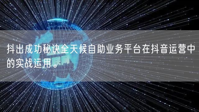 抖出成功秘诀全天候自助业务平台在抖音运营中的实战运用。