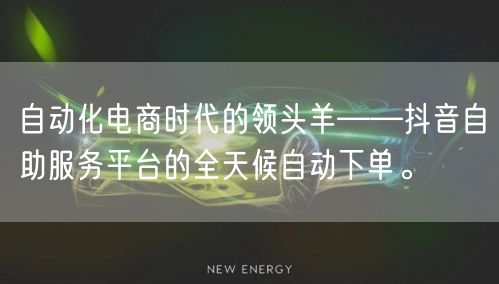 自动化电商时代的领头羊——抖音自助服务平台的全天候自动下单。