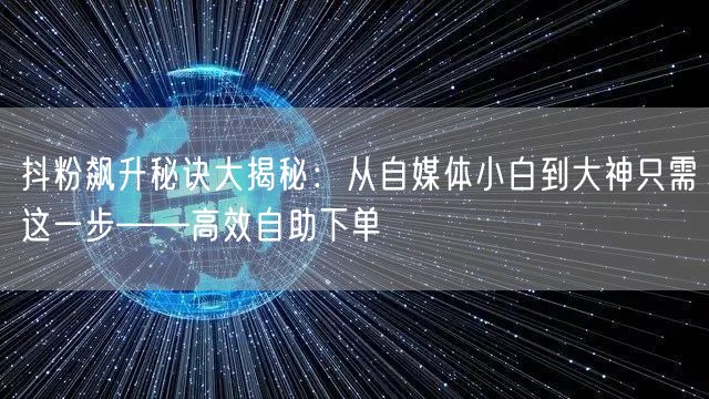 抖粉飙升秘诀大揭秘:从自媒体小白到大神只需这一步——高效自助下单
