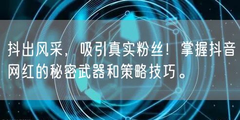 抖出风采,吸引真实粉丝!掌握抖音网红的秘密武器和策略技巧。